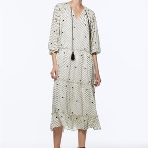 Zara Dotted Mesh Oversized Maxi Dress Size Large L NWT Polka Dots Swiss Dots